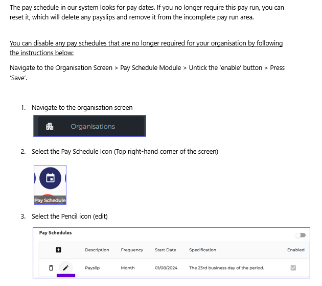 disable pay schedule